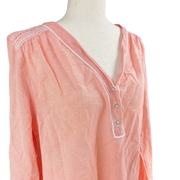 TOMMY HILFIGER 100% Cotton Boyfriend Long-Sleeve Roll Tab Popover Top Size L - Picture 2 of 8